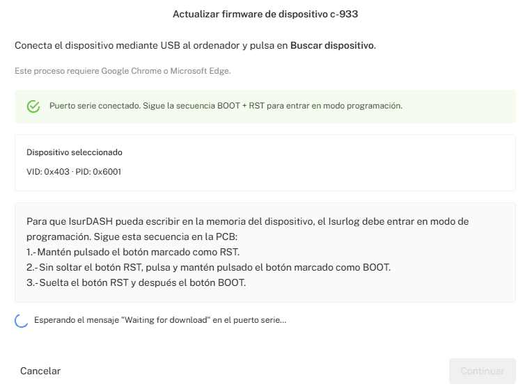 Actualización remota de firmware del IsurLog